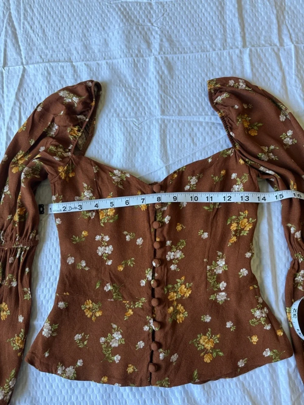 Reformation Brown Floral Square-Neck Puff-Sleeve Top